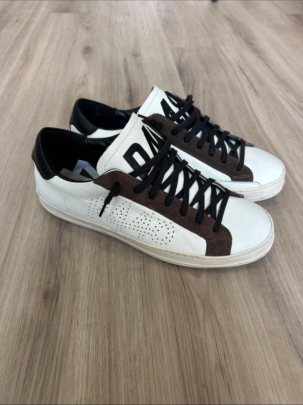 P448 Mens John Leather Low Top Sneakers Size 43 US 10 Brown White Italy